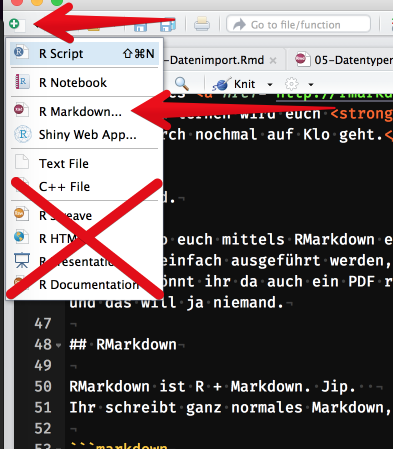 Neues Dokument für RMarkdown